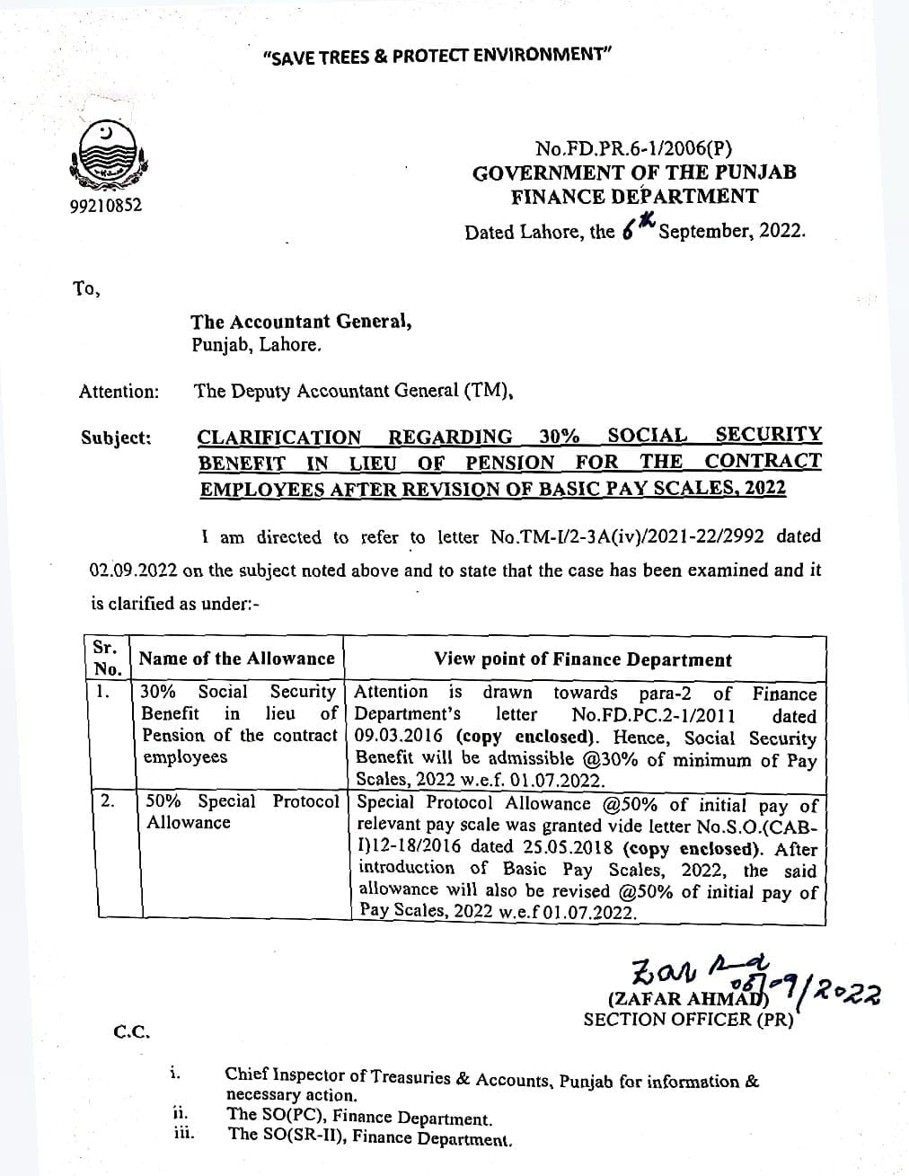 30% Social Security Benefit and Special Protocol Allowance on 2022 Pay Scales