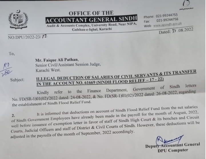 Refund of Salaries Deducted on Account of Flood Relief Fund