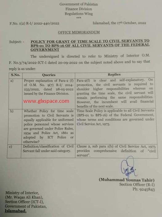 The Latest Clarification Grant of Time Scale Policy BPS-01 to BPS-16 Federal