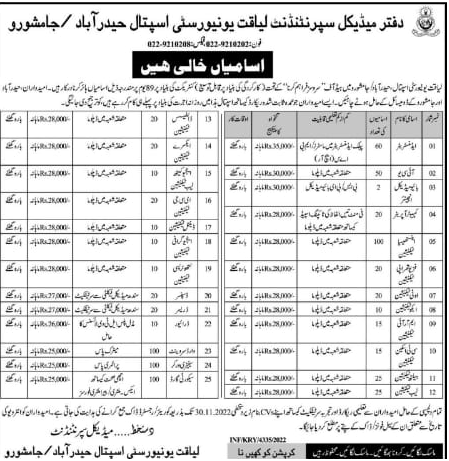 Medical Field Jobs in Jamshoro and Hyderabad