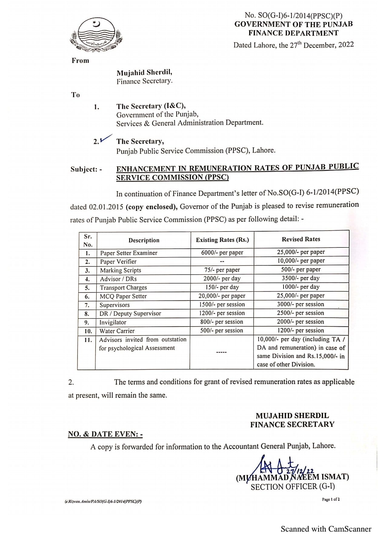 Increase in Remuneration Rates 2023 PPSC