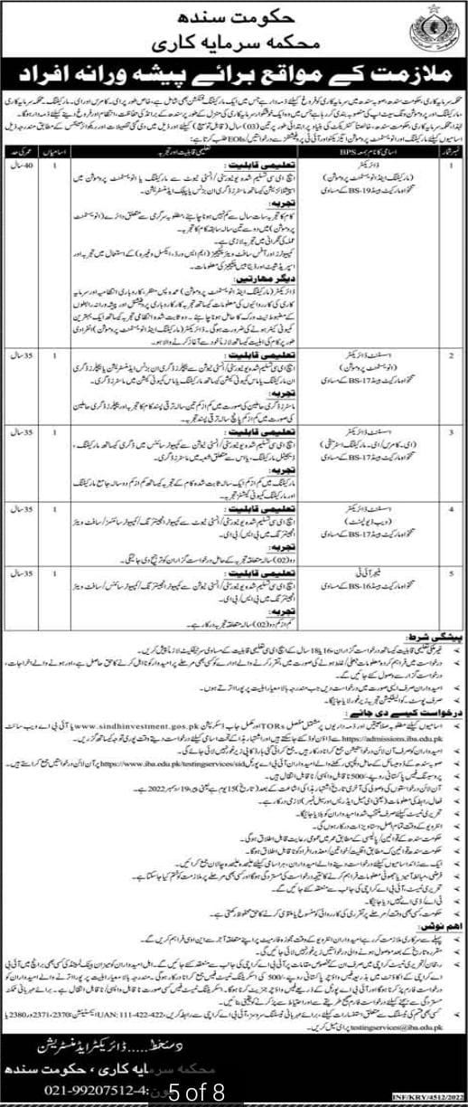 Investment Department Sindh Government Jobs 2022