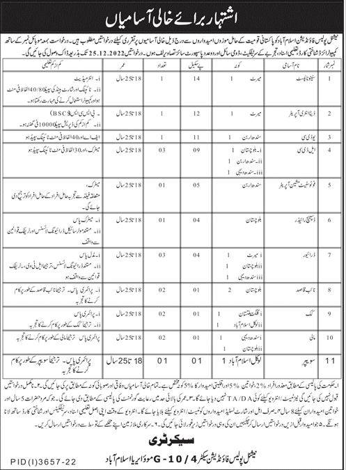 Jobs in National Police Foundation Islamabad