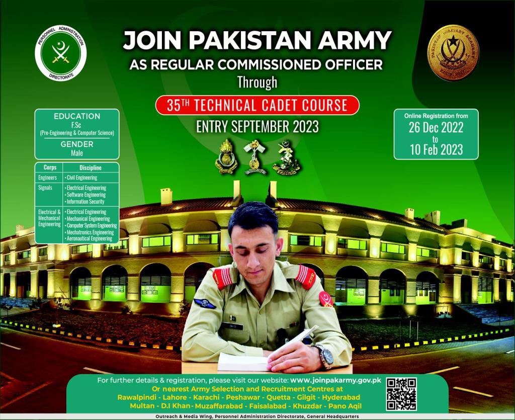 Join Pakistan Army As Regular Commissioned Officer through Technical Cadet Course