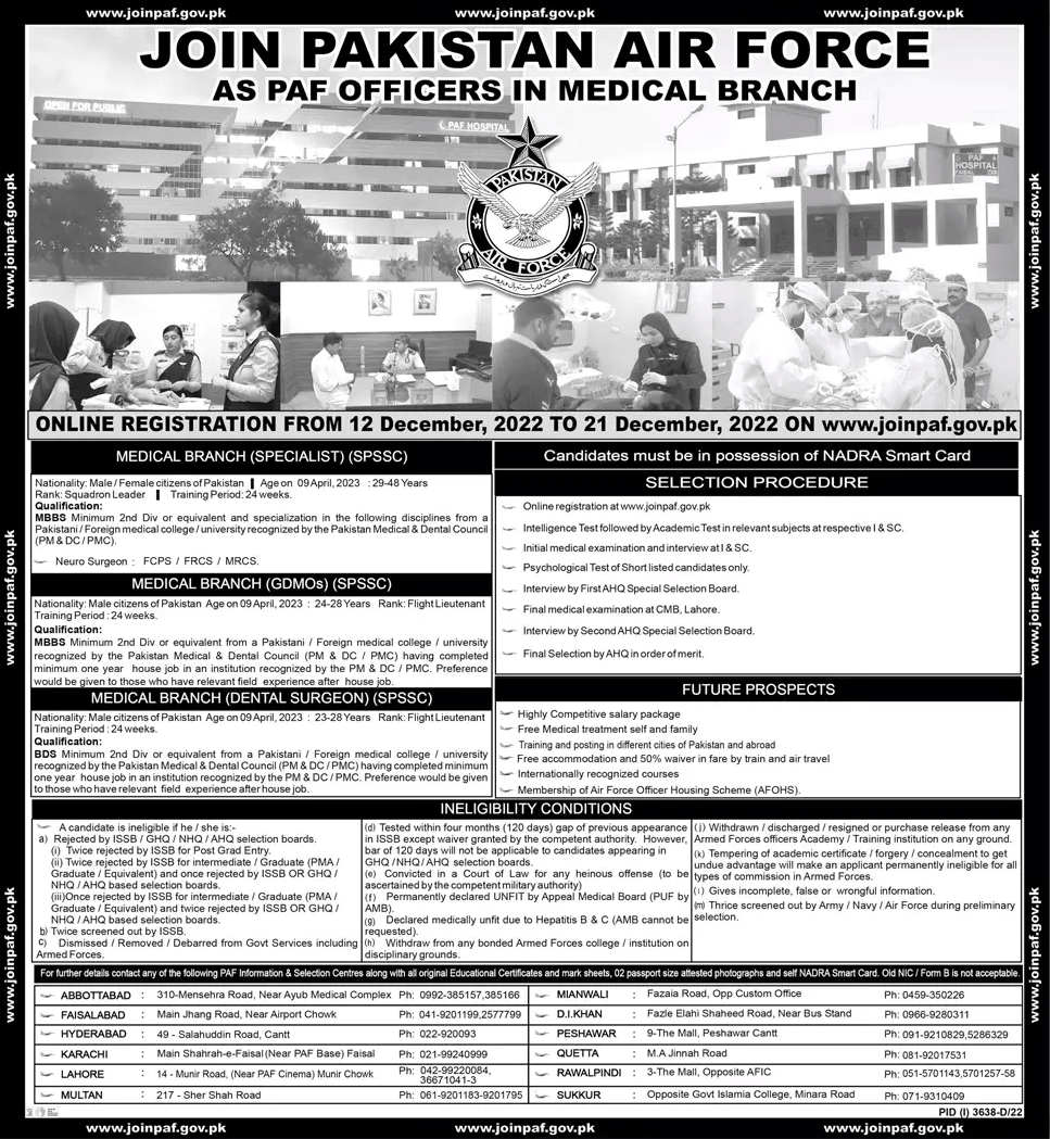 Join PAF as Officers in Medical Branch December 2022