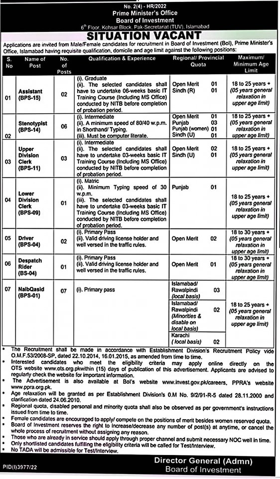 Latest Government Jobs in Prime Minister’s House BPS-01 to BPS-15