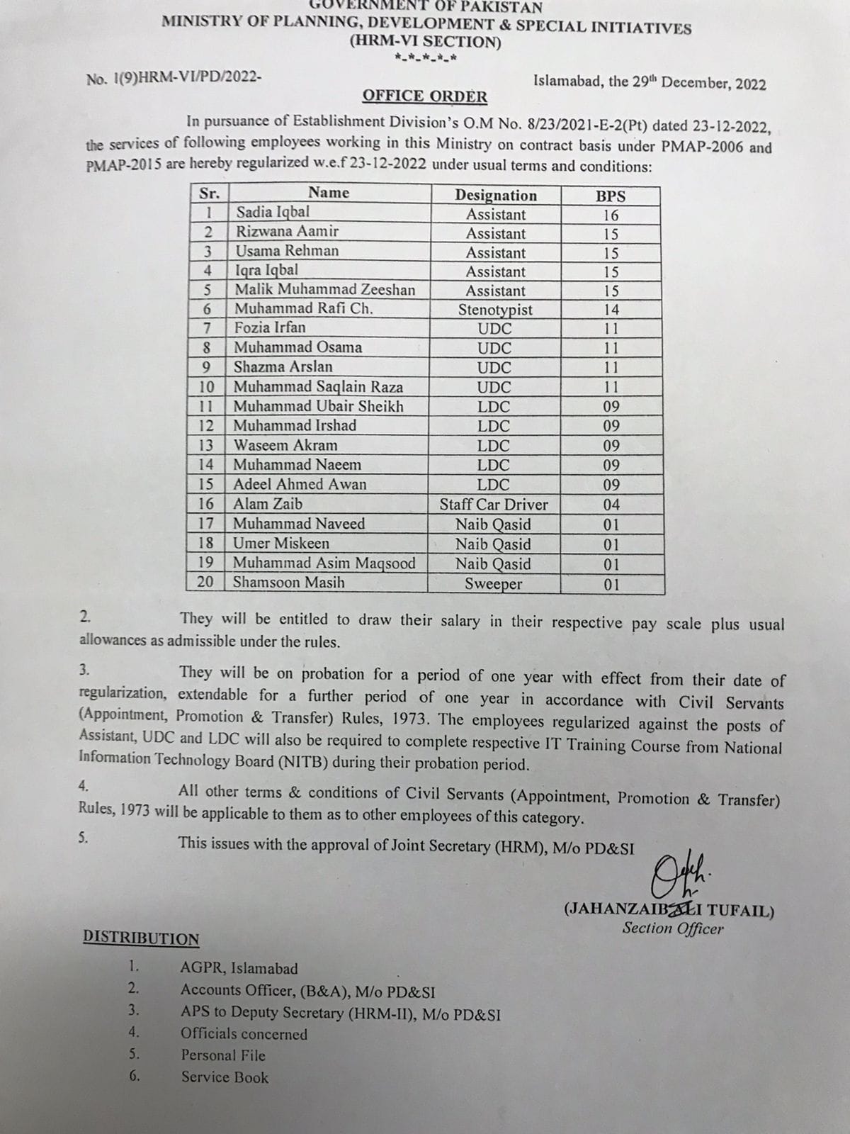 Notification Regularization Contract Employees Dec 2022 under PMAP