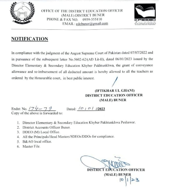 Buner DEO CA Notification