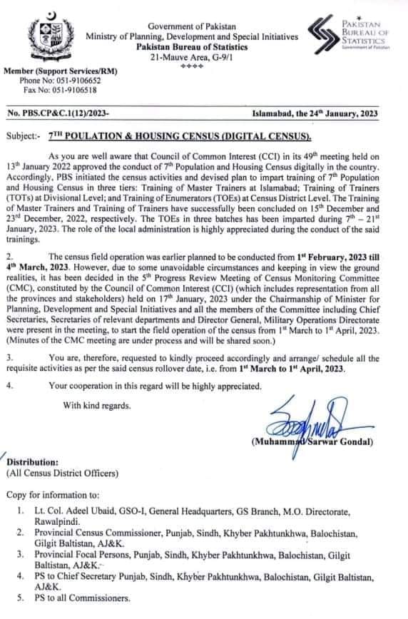 Schedule of 7th Population Census & Housing (Digital Census)