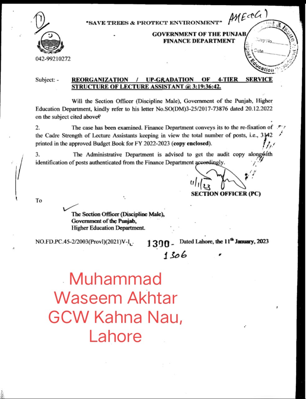 Reorganization / Up-gradation of 4-Tier Service Structure of Lecture Assistant @3:19:36:42