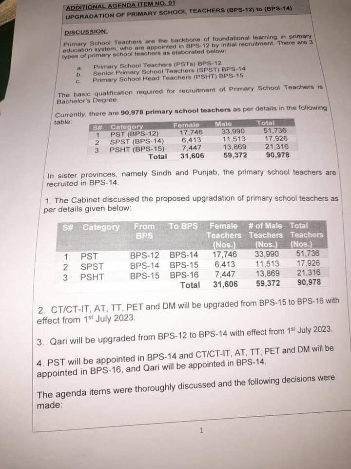 Summary of upgradation of Teachers in KPK