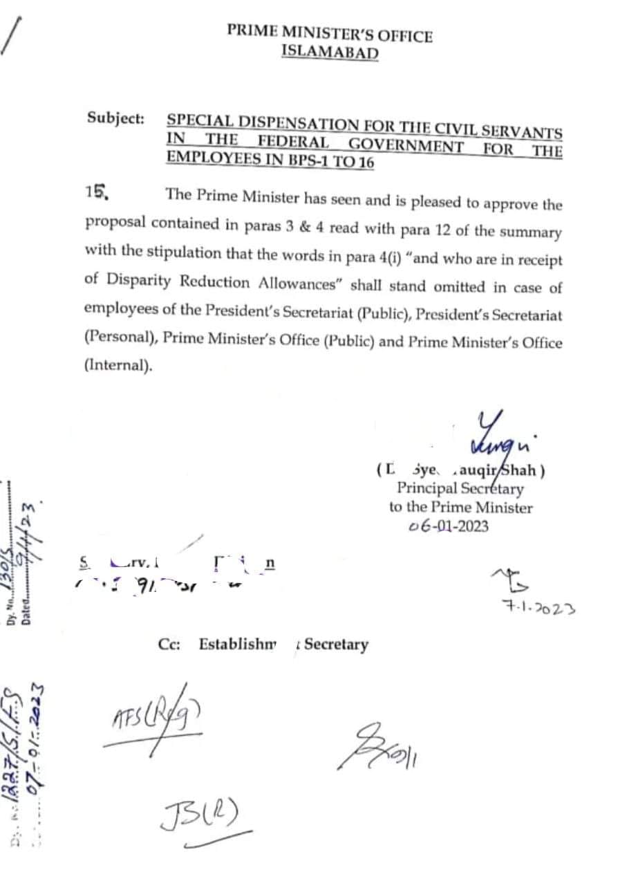 Approved Summary Upgradation Federal Employees BPS-01 to BPS-16