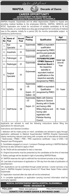 New Medical Staff  Vacancies at WAPDA, Hospital