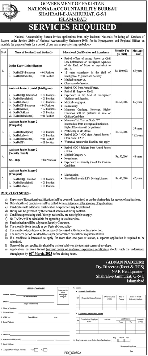 National Accountability Bureau (NAB) Vacancies 2023