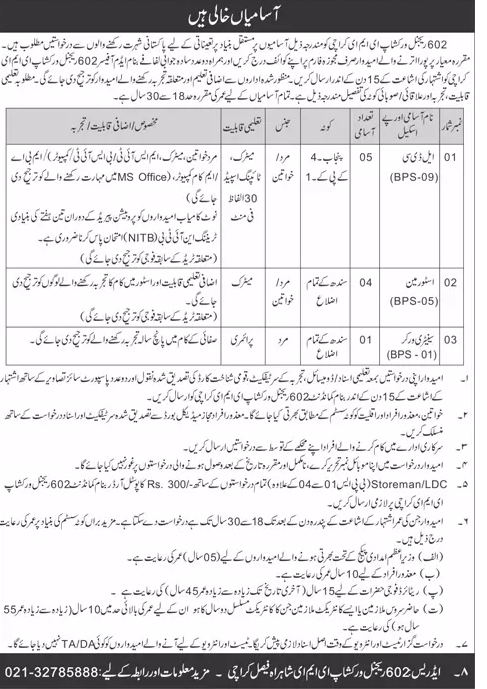 New Government Vacancies BPS-01 to BPS-09 EME Workshop Karachi