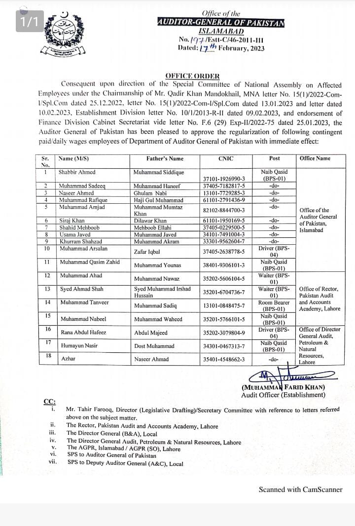 Notification Contingent Paid Daily Wages Employees Regularization under Special Committee NA