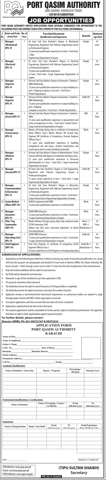 Post Qasim Authority Vacancies 2023