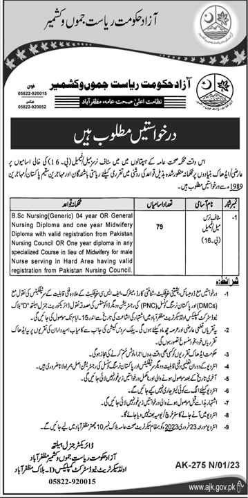 Staff Nurses Males and Females (BPS-16) Vacancies AJK Government