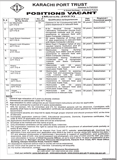 Karachi Port Trust Vacancies March 2023