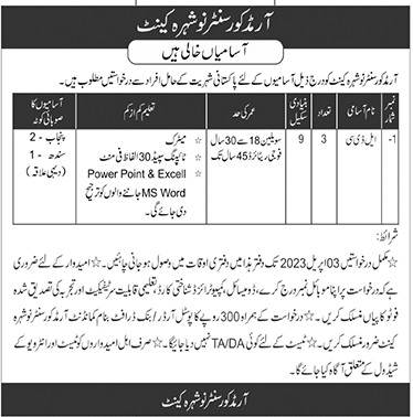 LDCs Vacancies in Armed Core Center Nowshera Cantt 2023