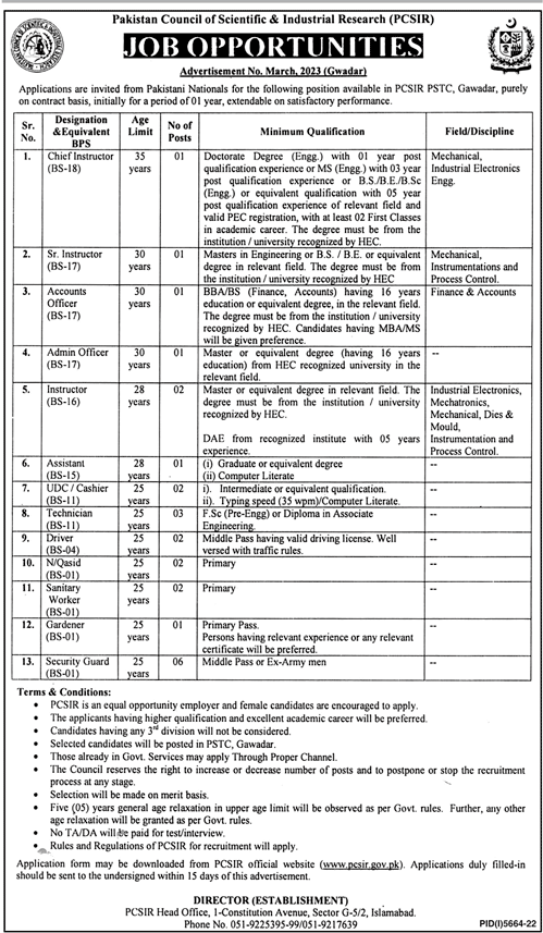 Latest Government jobs PCSIR PSTC 2023