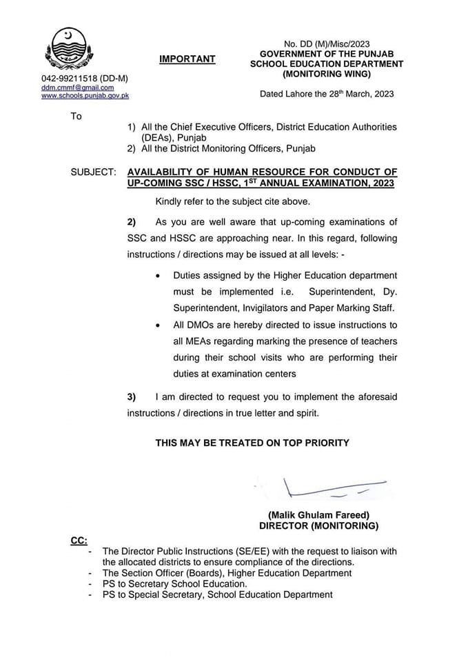 Notification Availability of Human Resources for Conducting Annual Examination 2023