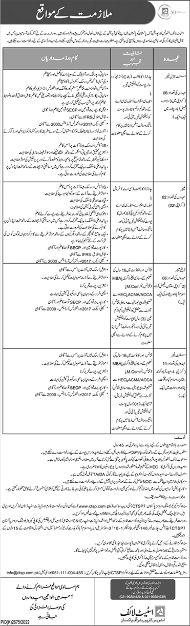 Job Vacancies in State life Insurance Corporation 2023