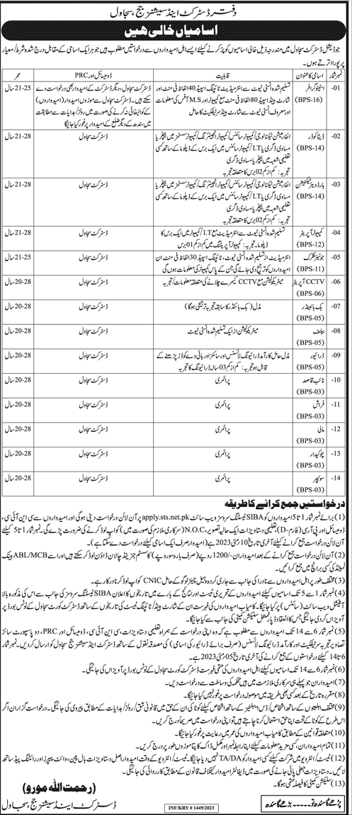 BPS-03 to BPS-16 Vacancies in District Court Sajawal Sindh