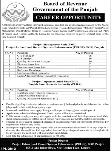 World Bank Funded Project Vacancies in PLRA 2023