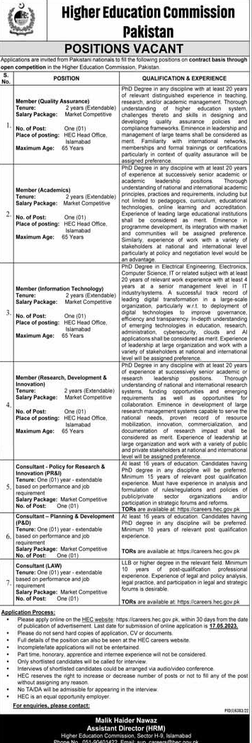 Higher Education Commission Latest Vacancies April 2023