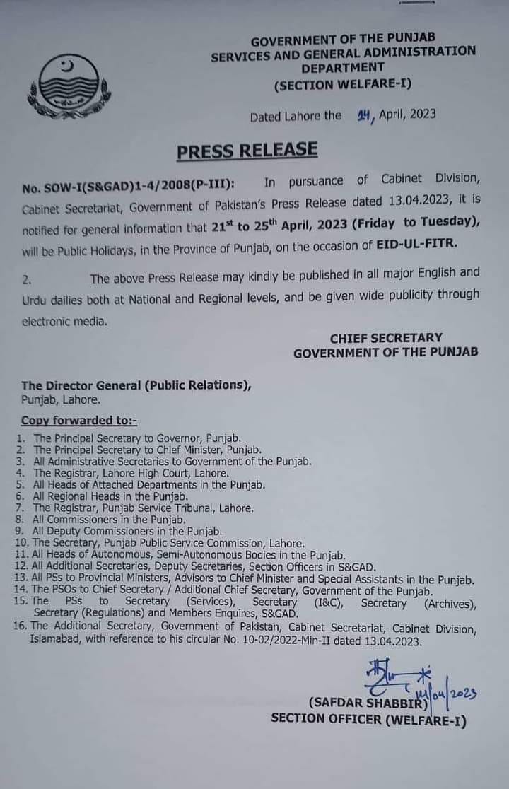 List of Public Holidays 2023 Punjab (Pakistan) • Galaxy World