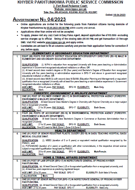 KPPSC Latest Job Vacancies 2023 Ad No. 04