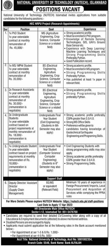 Latest Vacancies in National University of Technology (NUTECH( Islamabad