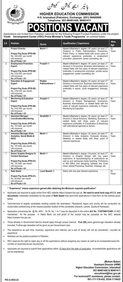New Vacancies in Higher Education Commission (HEC) Pakistan