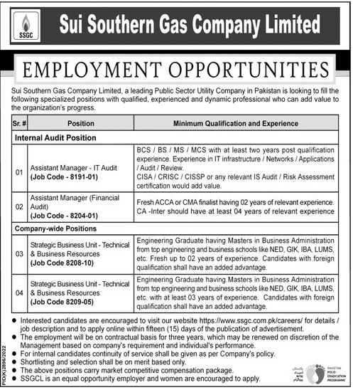 Sui Southern Gas Company Vacancies 2023
