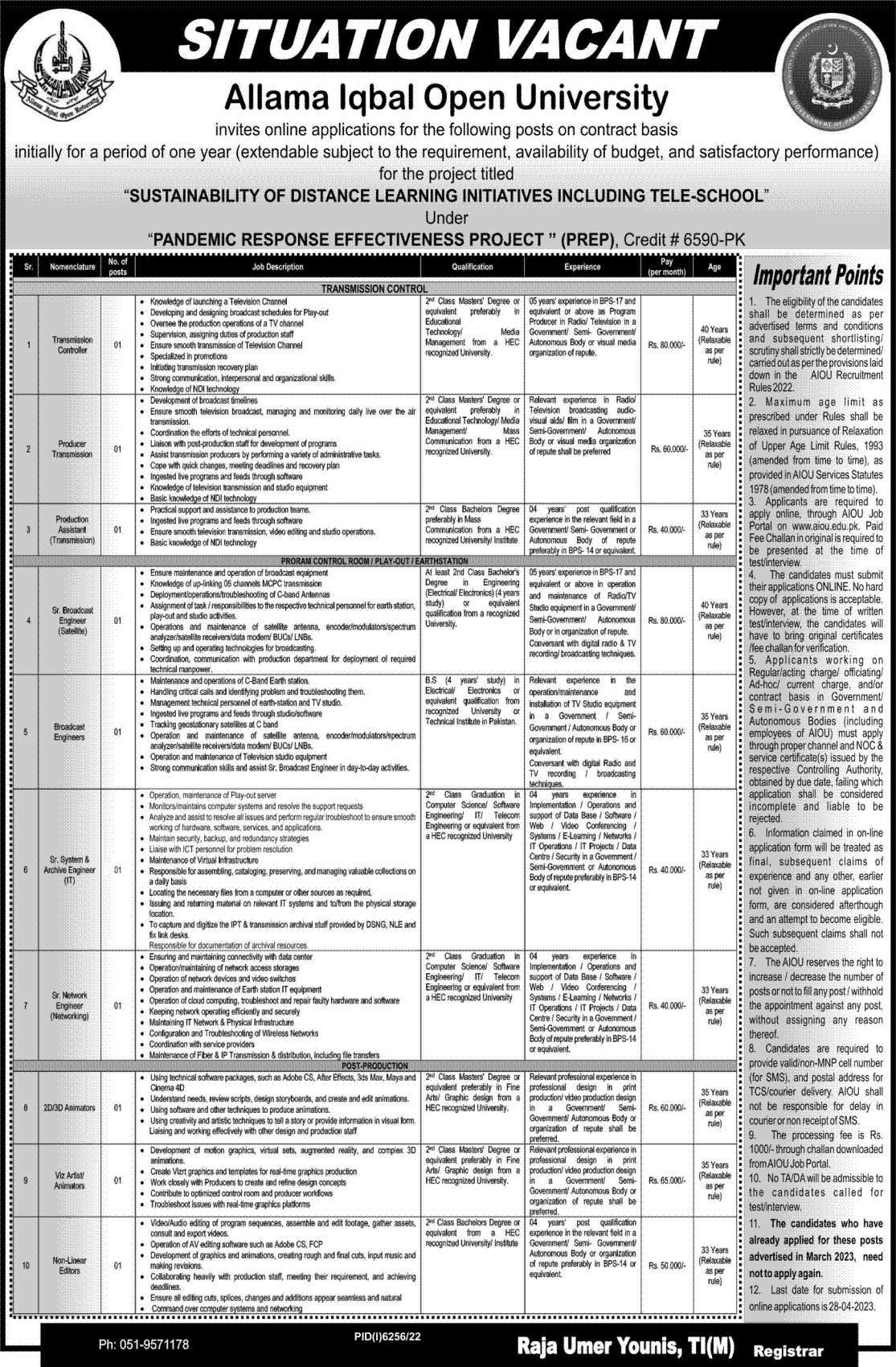 The Latest Vacancies in Allama Iqbal Open University (AIOU) Islamabad
