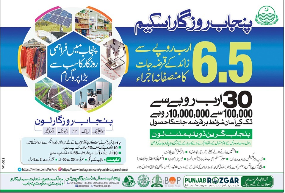Punjab Rozgar Loan Scheme 2023 Amount 1 Lac to 10 Million
