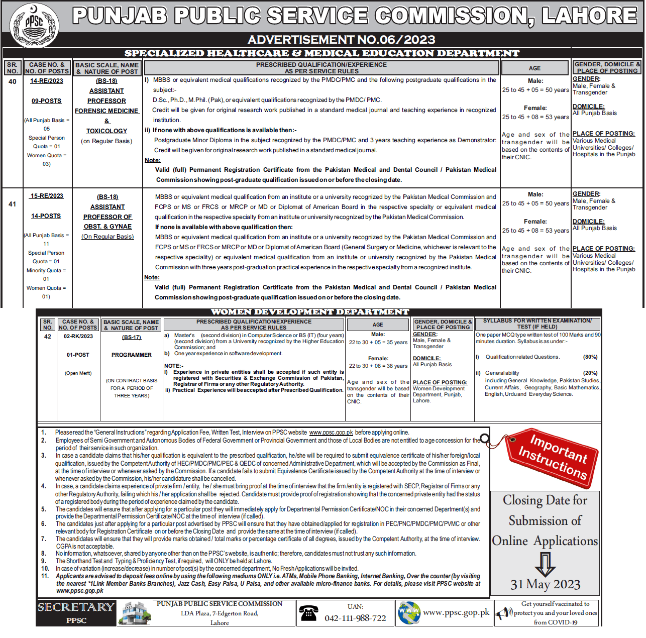 PPSC Punjab Public Service Commission Vacancies May 2023