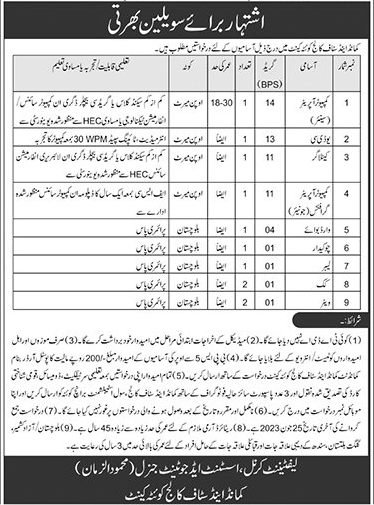 Command and Staff College Quetta Cantt Latest Jobs 2023