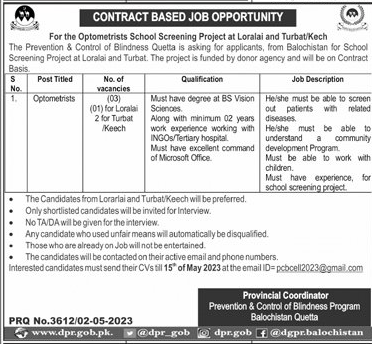 Contract Based Latest jobs in Balochistan