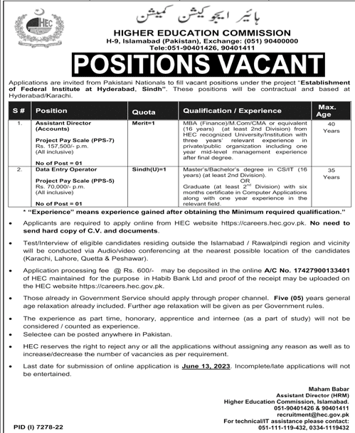 Higher Education Commission (HEC) Latest Vacancies May 2023
