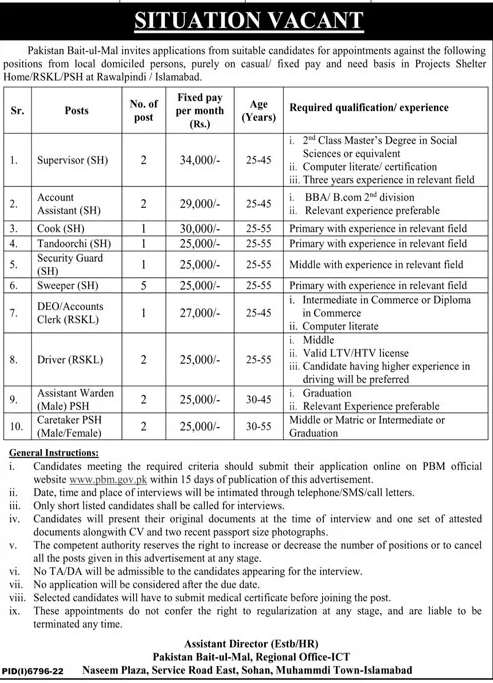 Jobs in Pakistan Bait ul Mal 11th May 2023