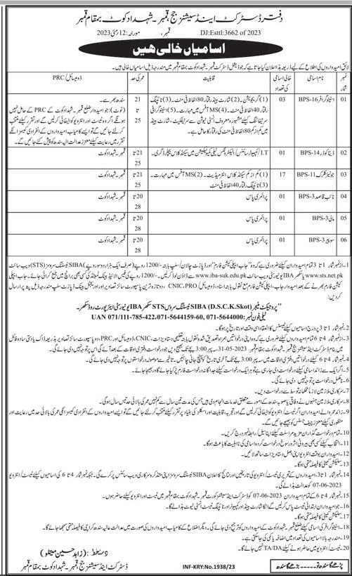 Latest Government Vacancies 2023 in Qambar Shahdad Kot Sindh