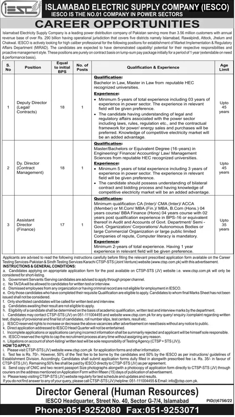 Latest Vacancies in Islamabad Electric Supply Company (IESCO)