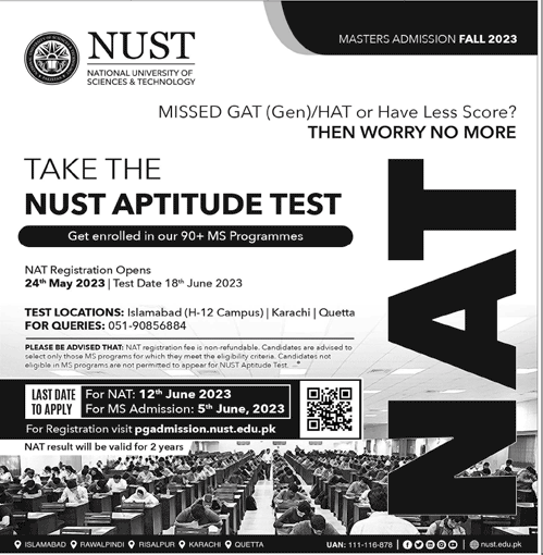 NUST Aptitude Test for 90+ MS Programs