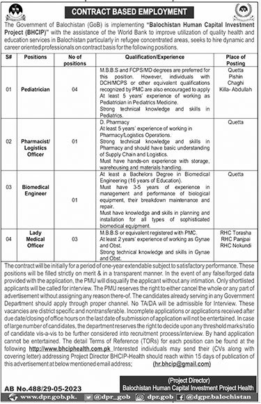 New Jobs in Medical Field in Government of Balochistan 2023