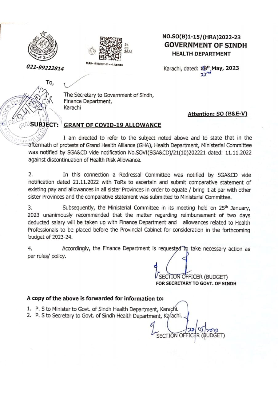 Notification Grant of COVID-19 Allowance Health Department
