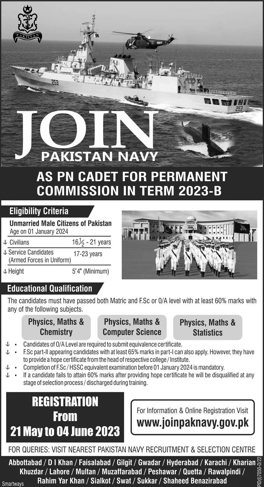 Online Registration to Join Pakistan Navy as PN Cadet 2023-B