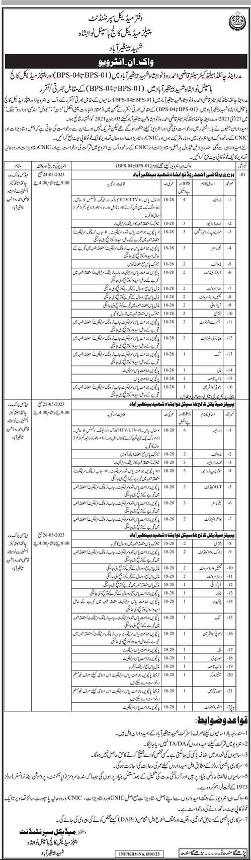 Peoples Medical College Hospital Nawabshah Vacancies 2023