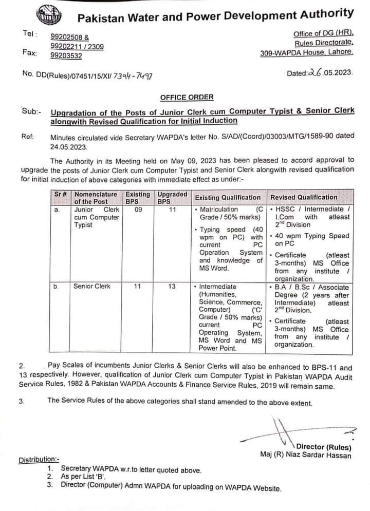 Upgradation of Clerks and Required Qualification for Appointment 